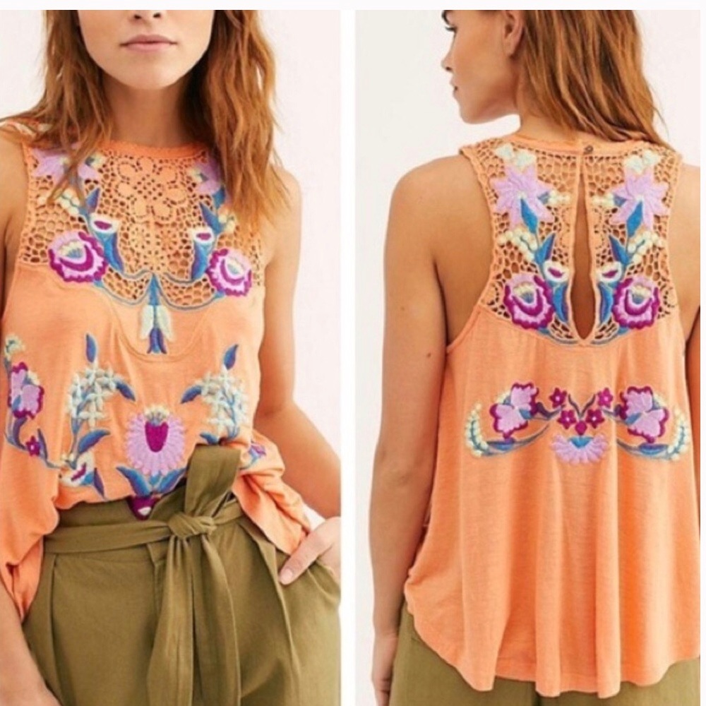 NWT Free People Flower Power Crochet Yoke Tank Top